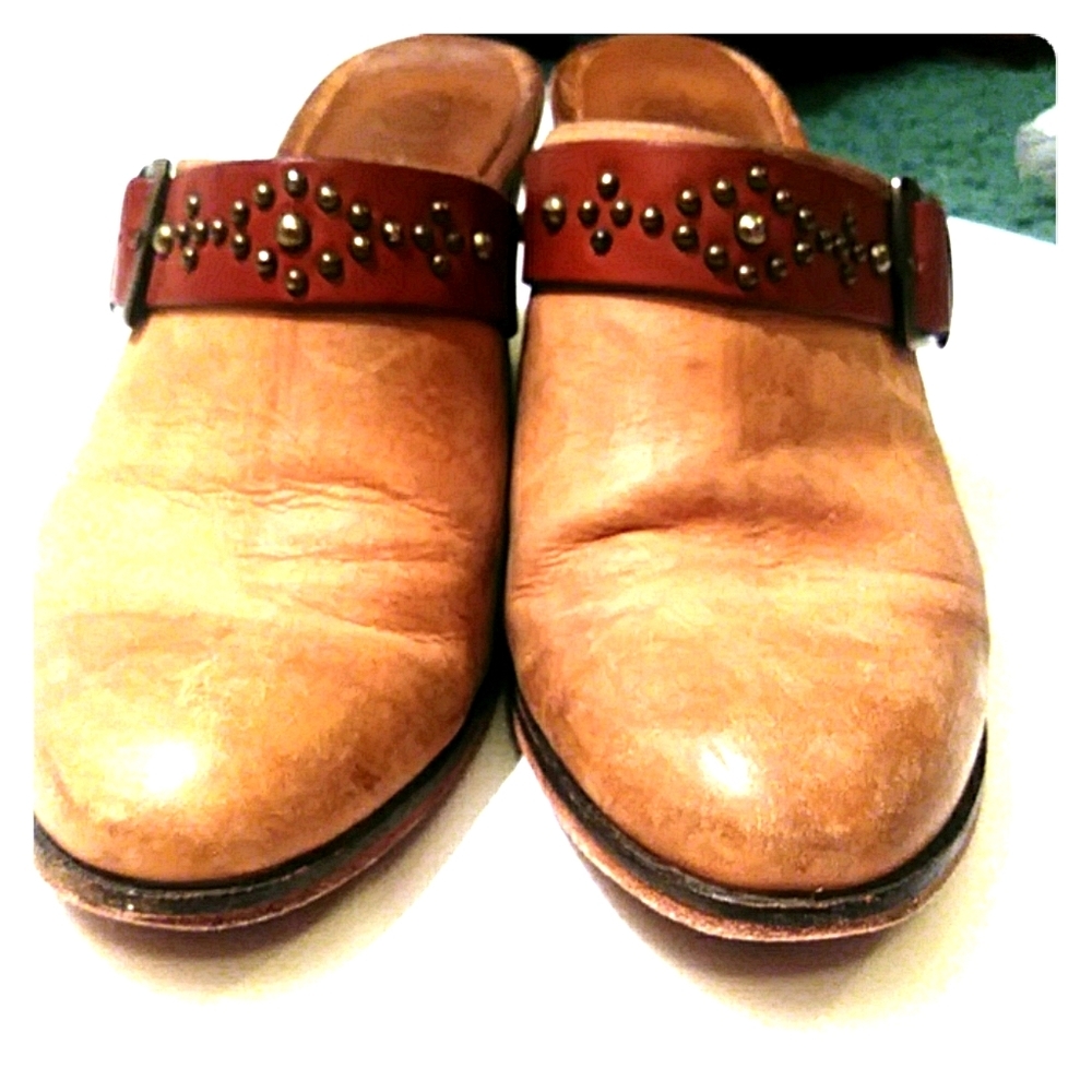 JOHNSTON & Murphy Mules Clogs Leather Heels 7.5